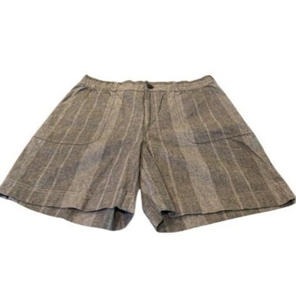 Duluth Trading Co Womens Hemp Gray Striped Cotton Blend Shorts 16 Elastic Waist